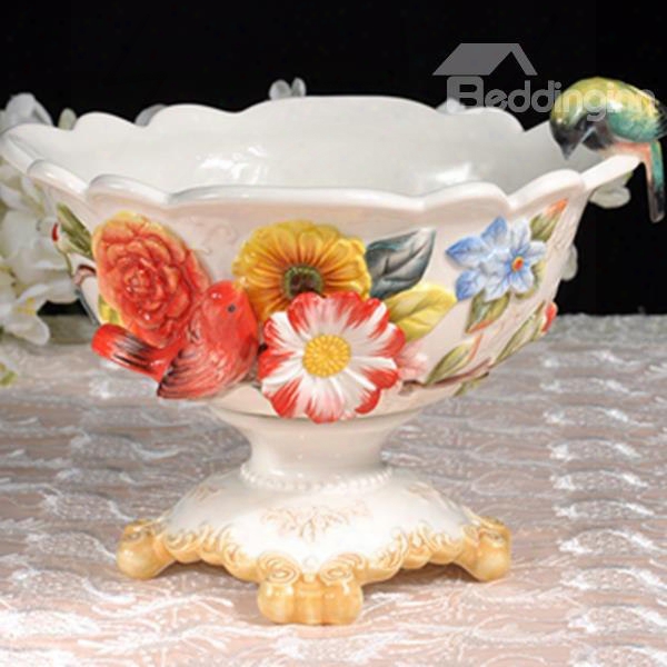 Exquisite Ceramic Flower Pattern Compote Painted Pottery