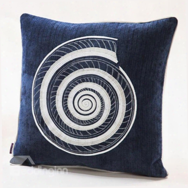 Fabulouw Conch Embroidery Blue Polyester Throw Pillow