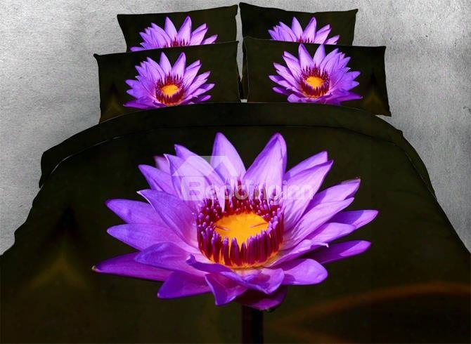 Fancy Bright Purple Flower Pattern 5-piece Comforter Sets