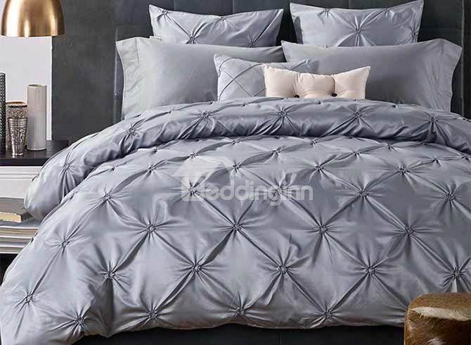 Fancy Grey Pinch Pleat 4-piece Polyester Duvet Cover Sets