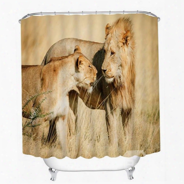 Father Lion Looking At Kid Lion With Llove Print 3d Bathroom Shower Curtain