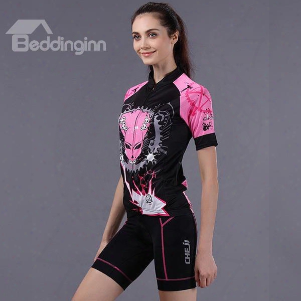 Female Evil Punk Road Bike Jersey With Zipper 3d Padded Short Cycling Suit