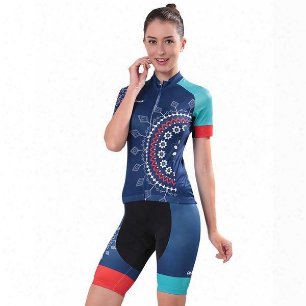 Female Medallion Ezotic Blue Bike Jersey With Zipper Sponged Cycling Suit