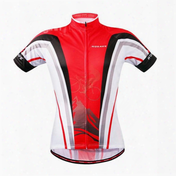 Female Red Stripe Front Full Zipper Short Sleeve Cycling Cloth