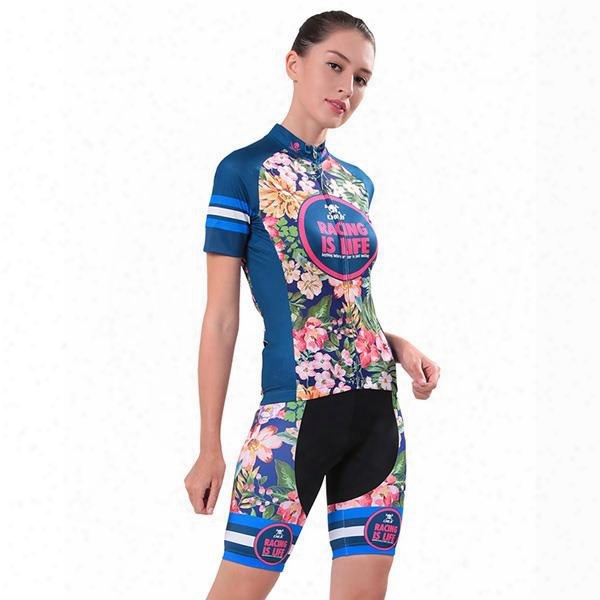 Female Tropical Vintage Flowers Breathable Bike Jersey With Zipper Sponged Cycling Suit