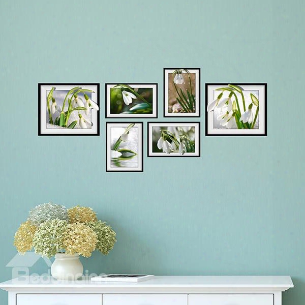 Fresh Beautiful White Flowers Photo Frame Wall Sticker