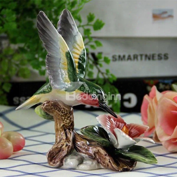 Funny Ceramic Hummingbird Desktop Decoration Painted Pottery
