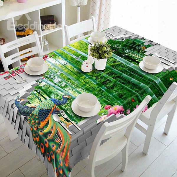 Green Bamboo Forest And Peacocks Pattern 3d Tablecloth