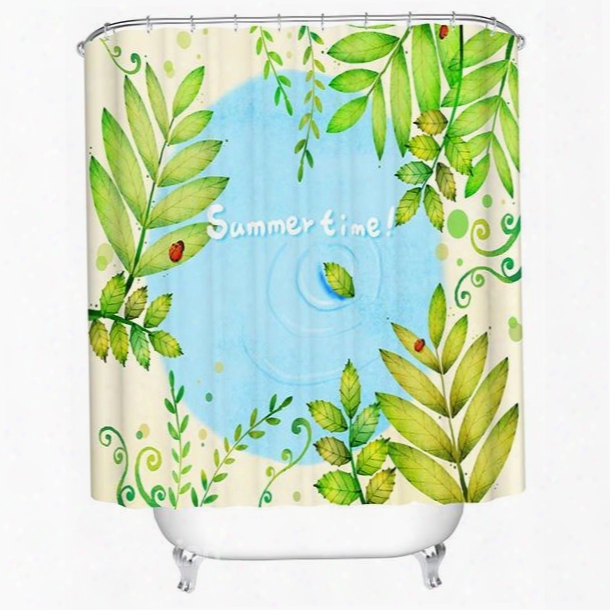 Green Leaves And Lake Summer Scenery Print 3d Bathroom Shower Curtain