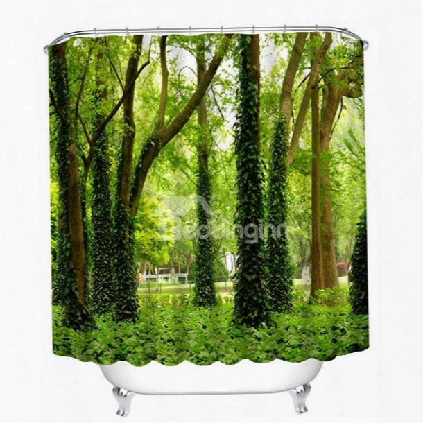 Green Trees And Grasses Print 3d Bathroom Shower Curtain