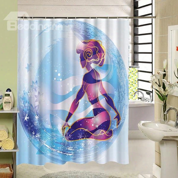 Hand-painted Sexy Beauty In Blue Bubble Print 3d Bathroom Shower Curtain