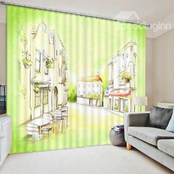 Hand-painted Street View Print 3d Blackout Curtain