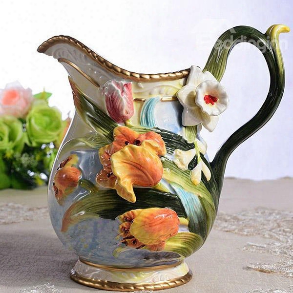 Handmade Ceramic Tulip Pattern Flower Vase Painted Pottery