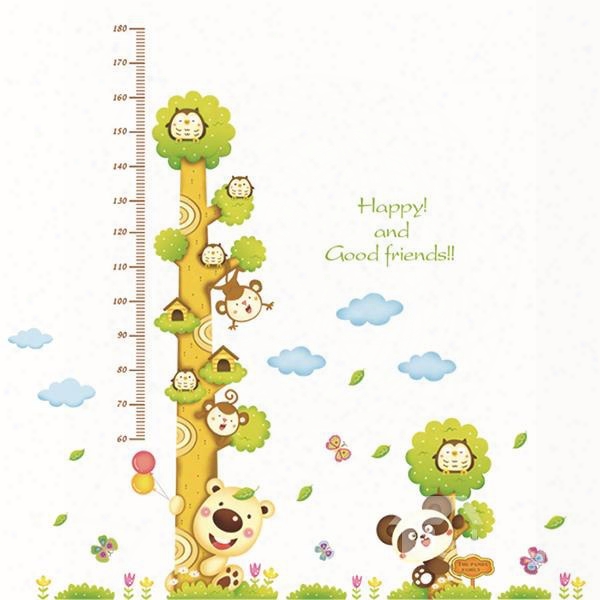 Hpapy Animal Tree Height Measurement Kids Wall Sticker