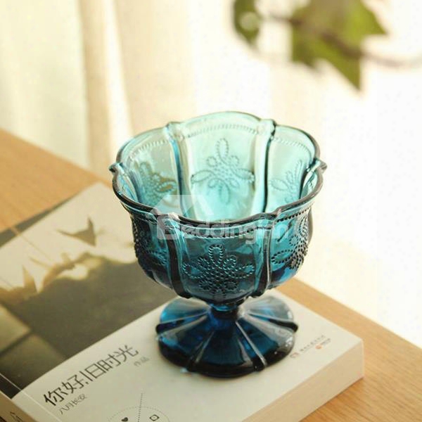 Hot Sae Blue Flower Ice Cream Goblet Glasses Cup