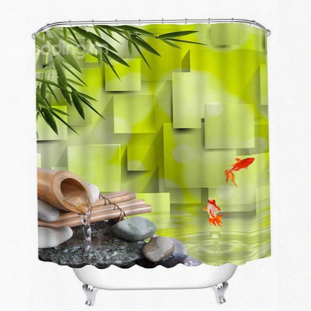 Interesting Green Water And Golden Fishes Print 3d Bathroom Shower Curtain