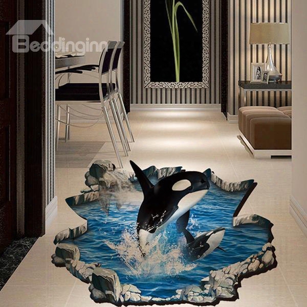 Jumping Dolphin And Blue Sea 3d Pvc Wall/floor Sticker