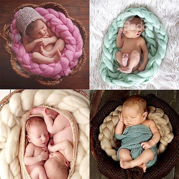 Knitted Crochet Braid Shaped Baby Blanket Photo Prop
