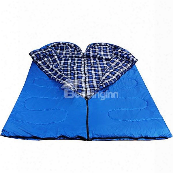 Lightweight Grid Blue Camping Traveling Couple Envelope Sleeping Bag