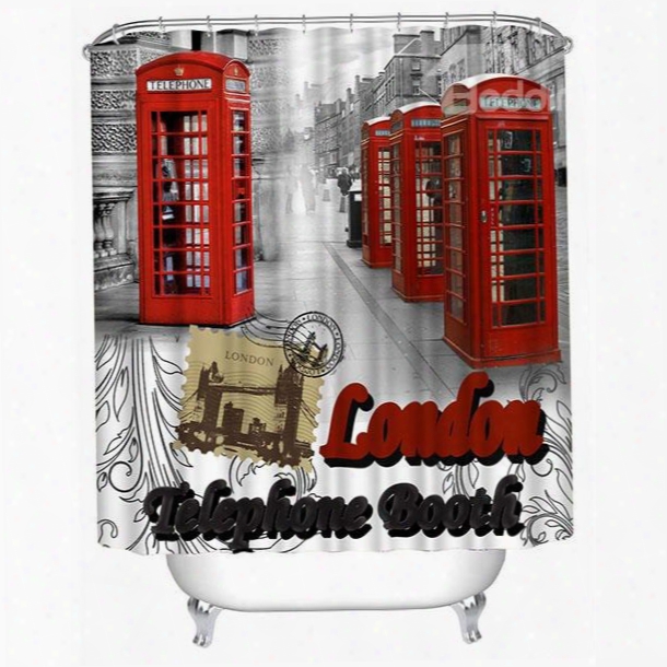 London Red Telephone Box Print 3d Bathroom Shower Curtain