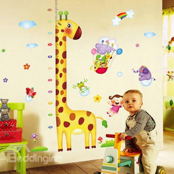 Long-neck Cartoon Giraffe Nursery Growth Chart Removable Wall Sticker