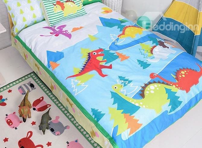 Lovely Dinosaurs Print Cotton 4-piece Kids Duvet Cover Sets
