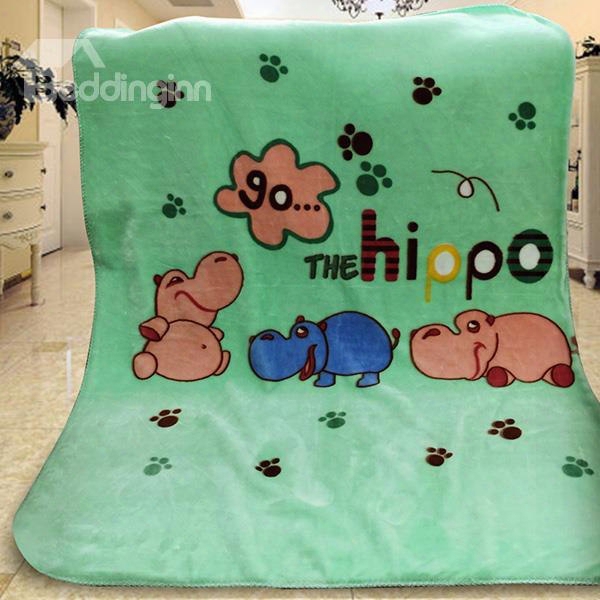 Lovely Green Paws Pattern Go Hippo Print Baby Blanket