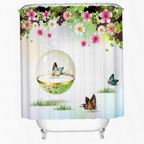 Lovely Little Butterflies Calico 3d Bathroom Shower Curtain