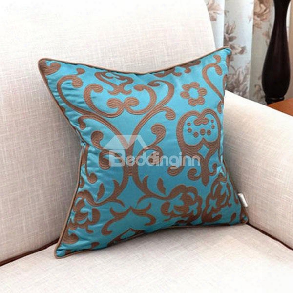 Luxurious Stylish Embroidery Blue Polyester Throw Pillow
