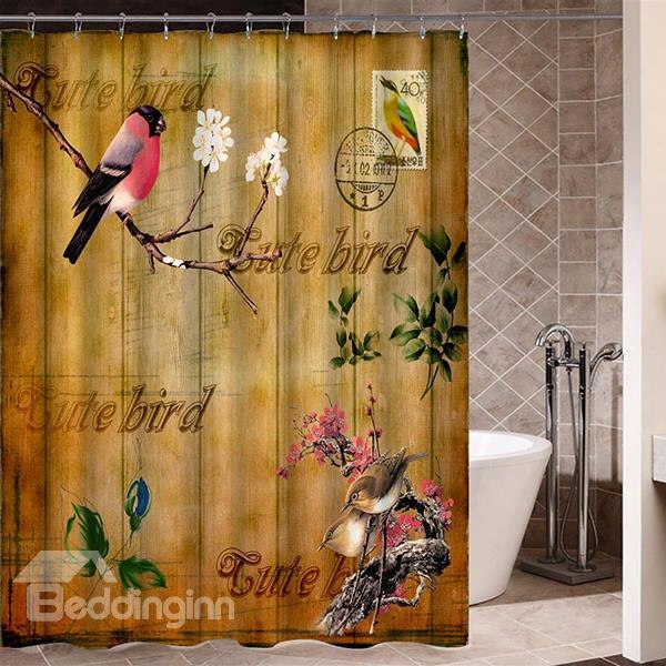 Magpie Standing On A Branch Retro Poster Print 3d Bathroom Shower Curtain