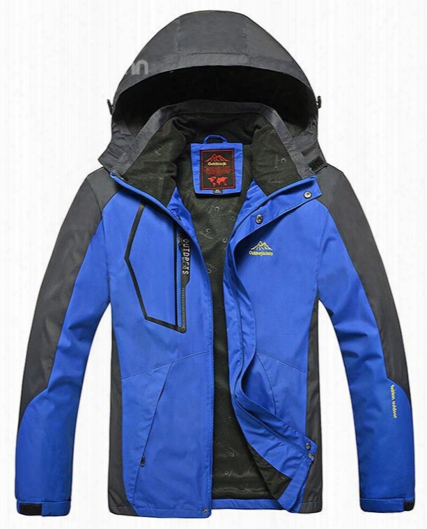 Male Outdoor Polyester Thremal Hooded Zip-front Jacket