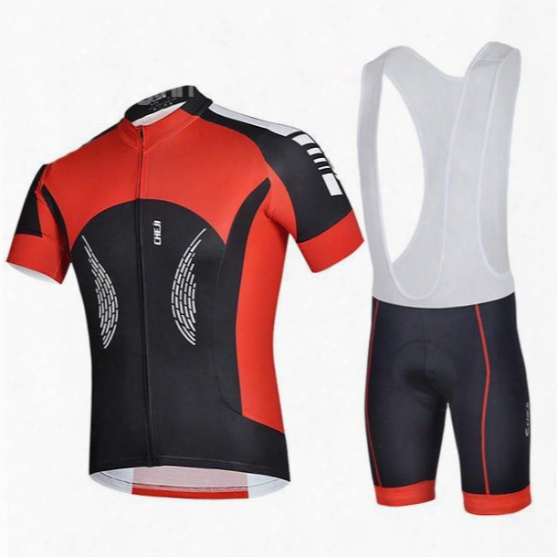 Male Red And Black Short Sleeve Bike Jersey Full Zipper Cycling Bib Suit