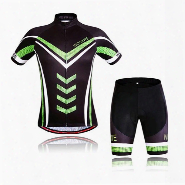 Men's 3d Padded Shorts Set Jersey With Green Reflective Stripe Cy Cling Clothing