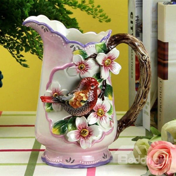 Modern Fashion Ceramic Red Bird Flower Vase Painted Pottery