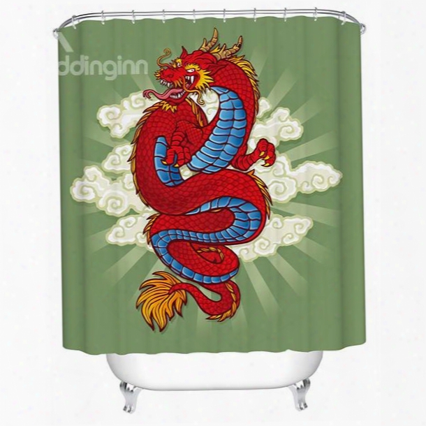 Mythical Chinese Red Dragon Print 3d Bathroom Shower Curtain