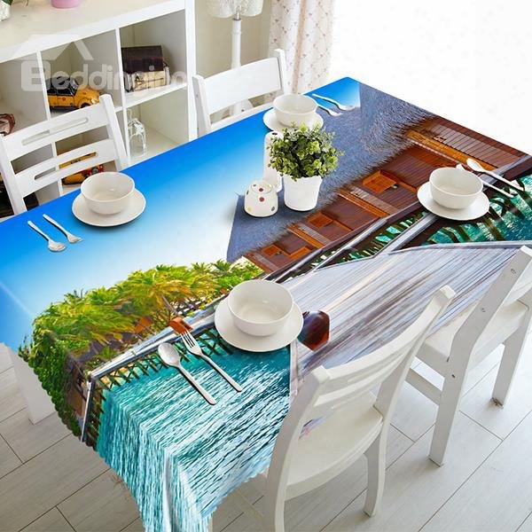 N Atural Bridge And Coconut Tree Pattern 3d Tablecloth