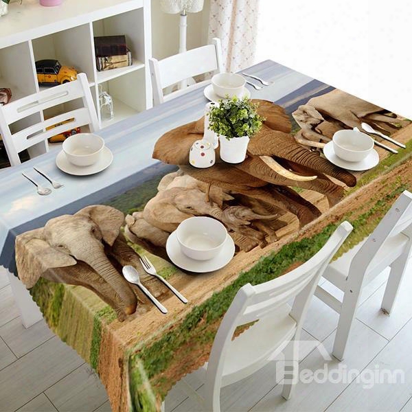 Natural Polyester Elephant Pattern 3d Tablecloth