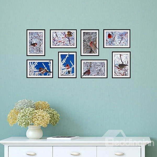 Natural Scenery Plum Blossoms And Birds Photo Frame Wall Sticker