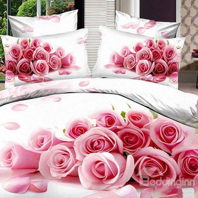 New Arrival Pink Rose Print Ctton Duvet Cover