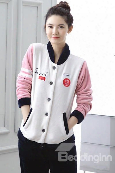 New Fashion Leisure Style Joint Color Flannel Pajamas Sets