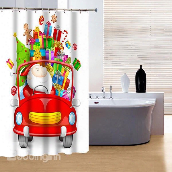 New Festive Happy Santa And Presents Printing Christmas Theme 3d Shower Curtain