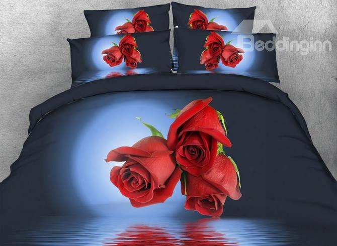 New Style Glamorous Red Roses Print 5-piece Comforter Sets