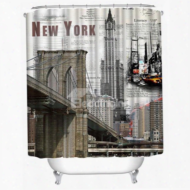 New York City Views Print 3d Bathroom Shower Curtain