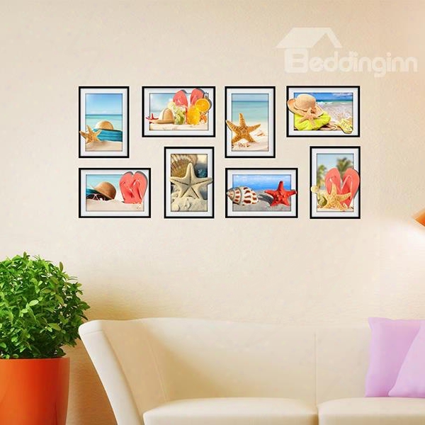 Nice And Cool Seaside Scenery And Starfish Photo Frame Wall Sticker