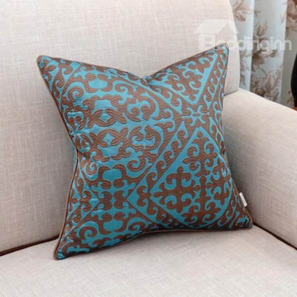 Noble Esthetical Pattern E Mbroidery Blue Polyester Throw Pillow