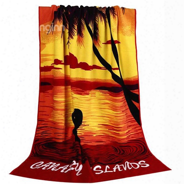 Noble Fashion Coconut Tree In The Sunset Printing Bath Towel
