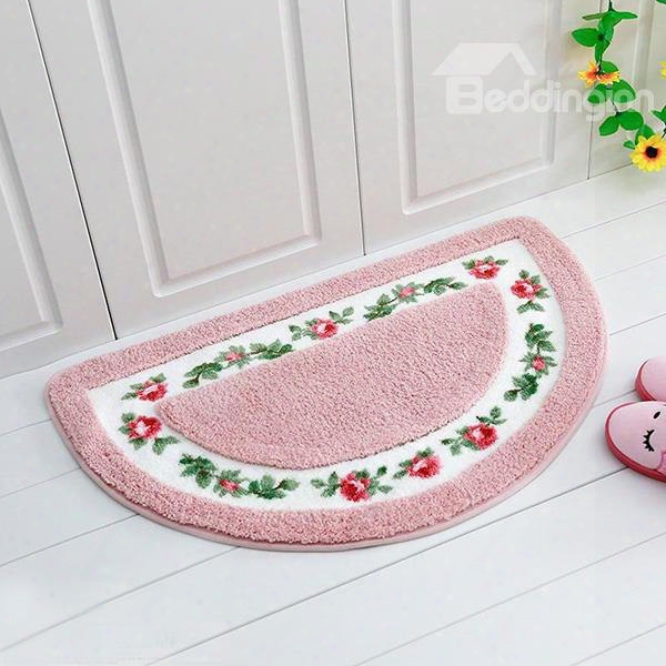 Noble Graceful Rose Pattern Half-round Bath Rug