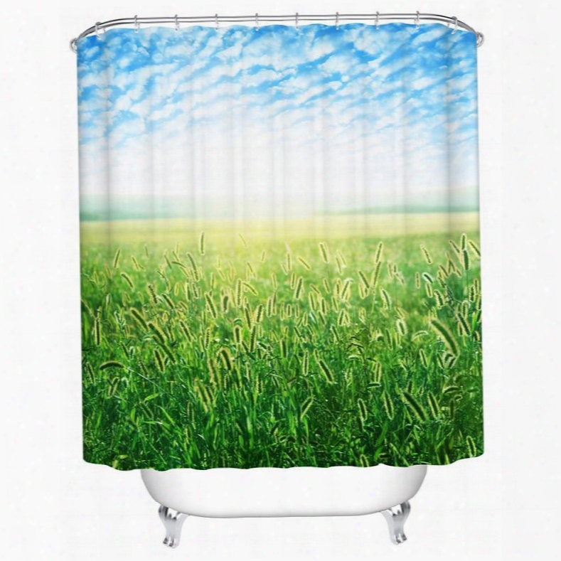 Peaceful Unique Green Field 3d Shower Curtain