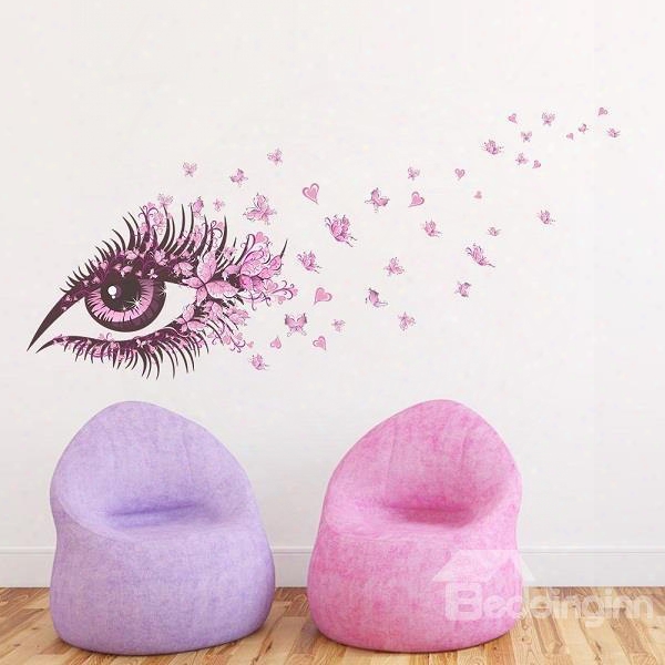 Pink Fairy Eye And Butterflies Print Kids Room Wall Decals