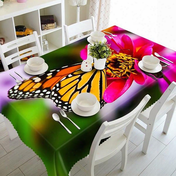 Popular Flower And Butterfly Pattern 3d Tablecloth